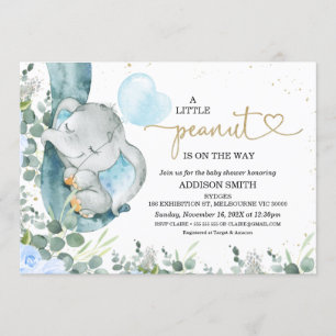 Little Peanut Floral Foliage Elephant Baby Shower Invitation