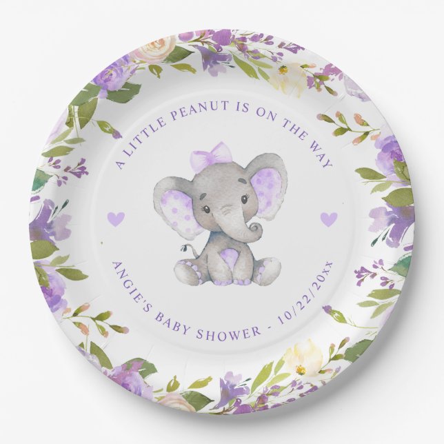 Little Peanut Girl Lavender Baby Shower Sprinkle Paper Plate (Front)