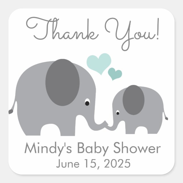 Little Peanut Mummy & Baby Elephant Shower Favour Square Sticker (Front)