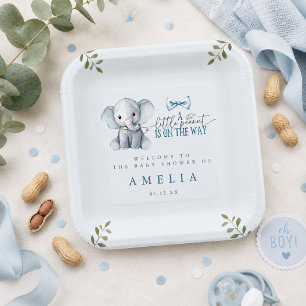 Little Peanut on the Way Blue Elephant Welcome  Paper Plate