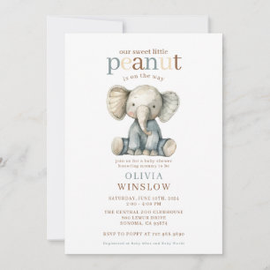 Little Peanut On The Way Elephant Baby Shower Invitation