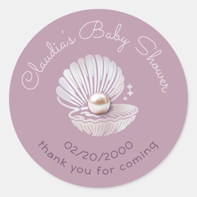 Little Pearl Baby Shower Classic Round Sticker (Front)