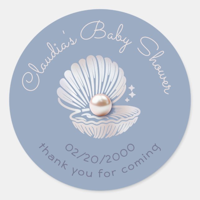 Little Pearl Baby Shower Classic Round Sticker (Front)