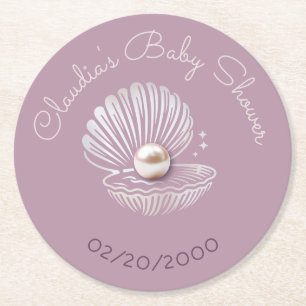 Little Pearl Baby Shower Round Paper Coaster