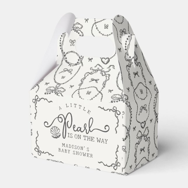 Little Pearl Black Coquette Bow Baby Shower Favour Box (Front Side)