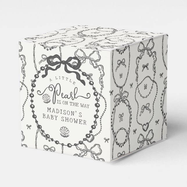 Little Pearl Black Coquette Bow Baby Shower Favour Box (Front Side)