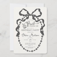 Little Pearl Black Coquette Bow Birthday Invite