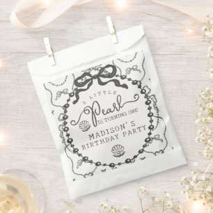 Little Pearl Black Coquette Bow Birthday Party Favour Bag