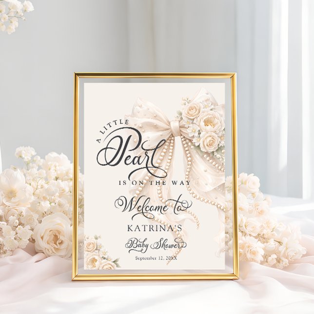 Little Pearl Bow Floral Baby Shower Welcome Poster (Creator Uploaded)
