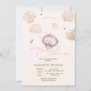 Little Pearl Diamonds Seashells Beige Baby Shower Invitation