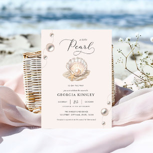 Little Pearl Ocean Beach Seashell Girl Baby Shower Invitation