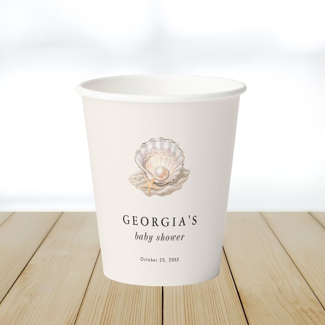 Little Pearl Seashell Coastal Beach Baby Shower Paper Cups (Creator Uploaded)