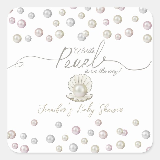 Little Pearl Seashell Under the Sea Baby Shower  Square Sticker (Front)