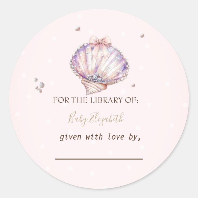 Little Pearl Seashells Diamonds Dots Baby Shower Classic Round Sticker (Front)