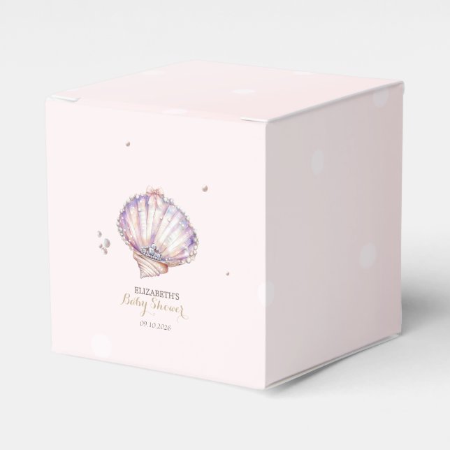 Little Pearl Seashells Diamonds Dots Baby Shower Favour Box (Front Side)