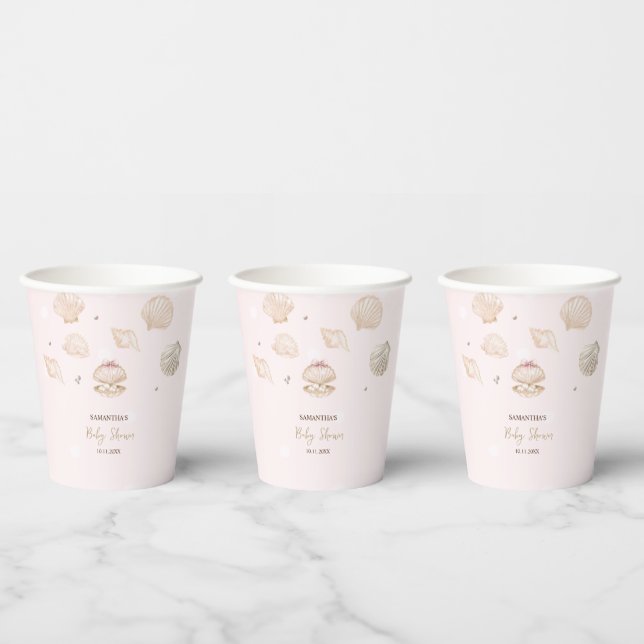 Little Pearl Seashells Dots Baby Shower Paper Cups (Multi)