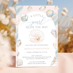 Little Pearl Seashells Ocean Beach Baby Shower Invitation