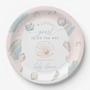 Little Pearl Seashells Ocean Beach Baby Shower Paper Plate