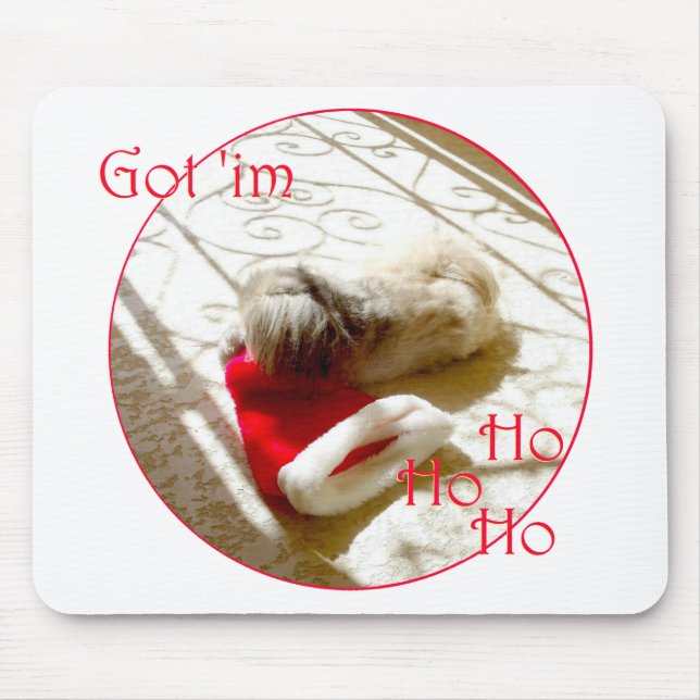 Little Pekingese Grabs Santa Mouse Pad (Front)