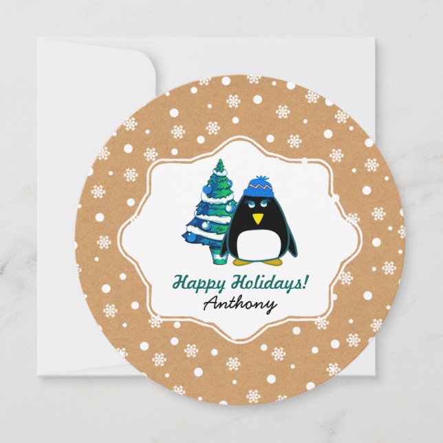 Little Penguin | Custom Name Christmas  Holiday Card (Front)