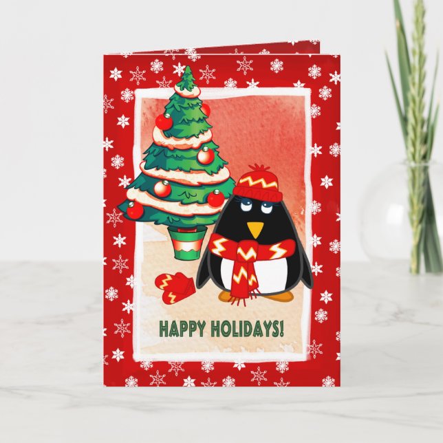 Little Penguin.  Customisable Christmas Card (Front)