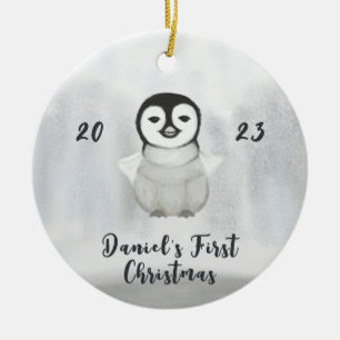 little penguin first christmas photo ceramic ornament