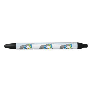 Little penguin getting a snow ball black ink pen