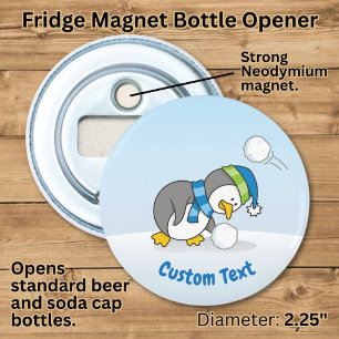 Little penguin getting a snow ball bottle opener