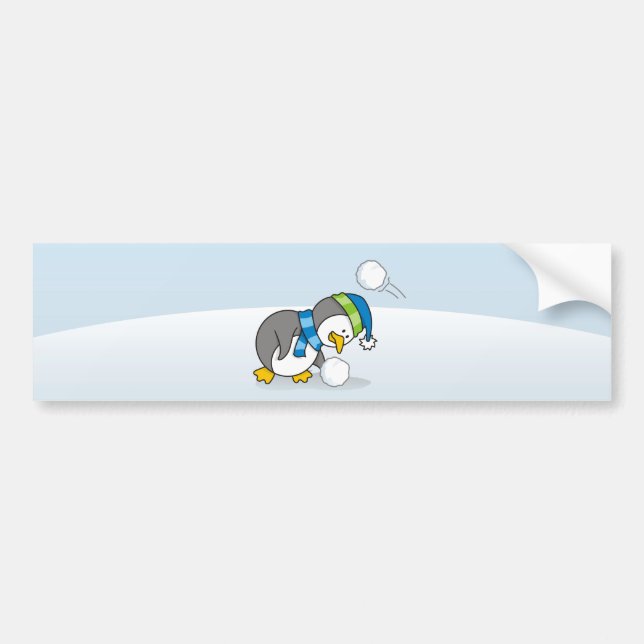 Little penguin getting a snow ball bumper sticker (Front)