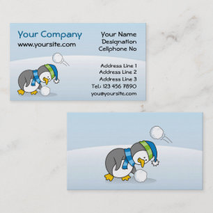 Little penguin getting a snow ball business card