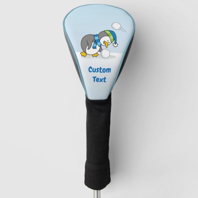 Little penguin getting a snow ball golf head cover (Front)