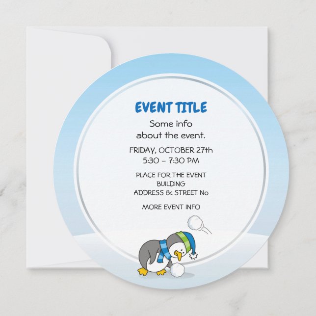 Little penguin getting a snow ball invitation (Back)
