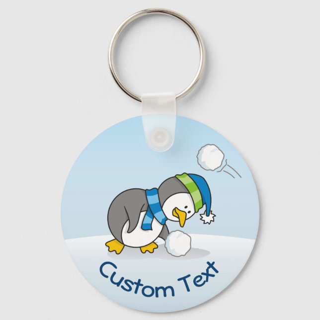 Little Penguin Getting a Snow Ball Keychain (Front)