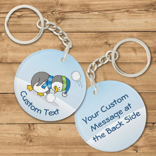 Little Penguin Getting a Snow Ball Keychain