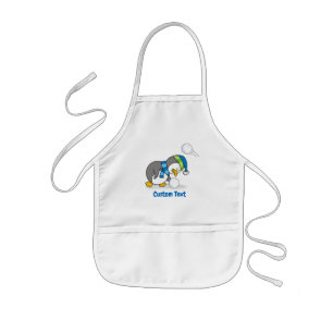 Little penguin getting a snow ball long apron