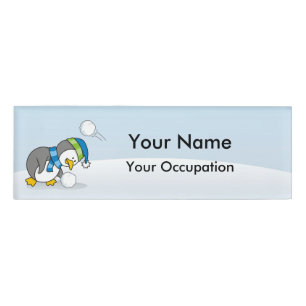 Little penguin getting a snow ball Name Tag