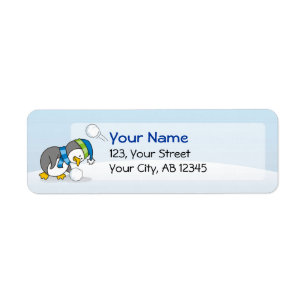 Little penguin getting a snow ball return address label