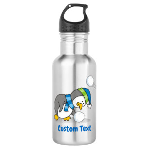 Little penguin getting a snow ball stainless steel 532 ml water bottle