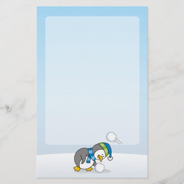 Little penguin getting a snow ball stationery (Front)