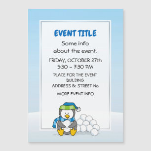 Little penguin sitting with snow balls