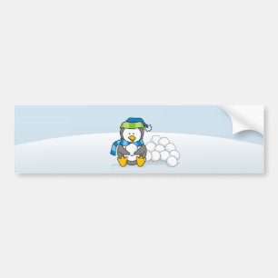 Little penguin sitting with snowballs bumper sticker