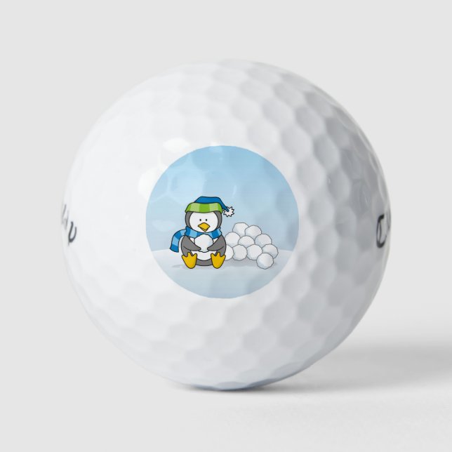 Little penguin sitting with snowballs golf balls (Front)