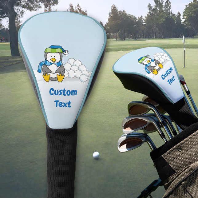 Little penguin sitting with snowballs golf head cover (Creator Uploaded)