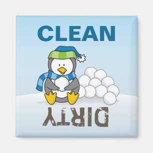 Little penguin sitting with snowballs magnet