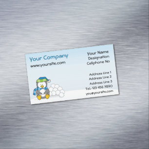 Little penguin sitting with snowballs magnetic bus 	Magnetic business card