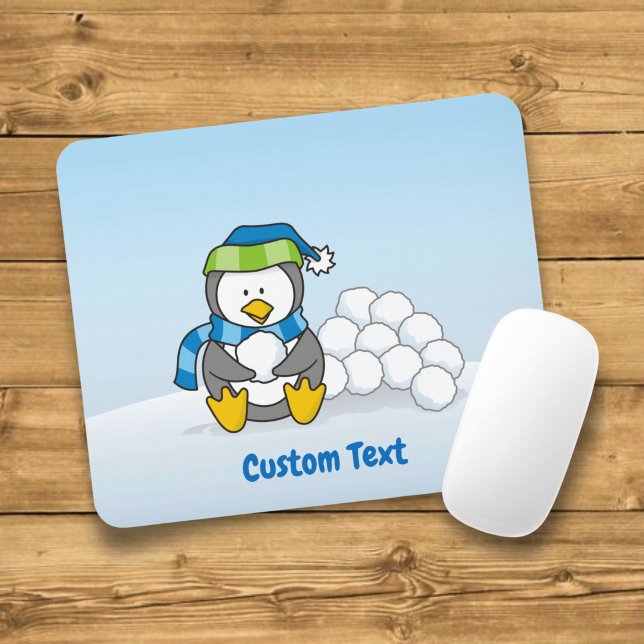 Little penguin sitting with snowballs mouse pad (Creator Uploaded)