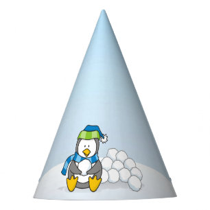 Little penguin sitting with snowballs party hat