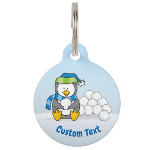 Little penguin sitting with snowballs pet tag