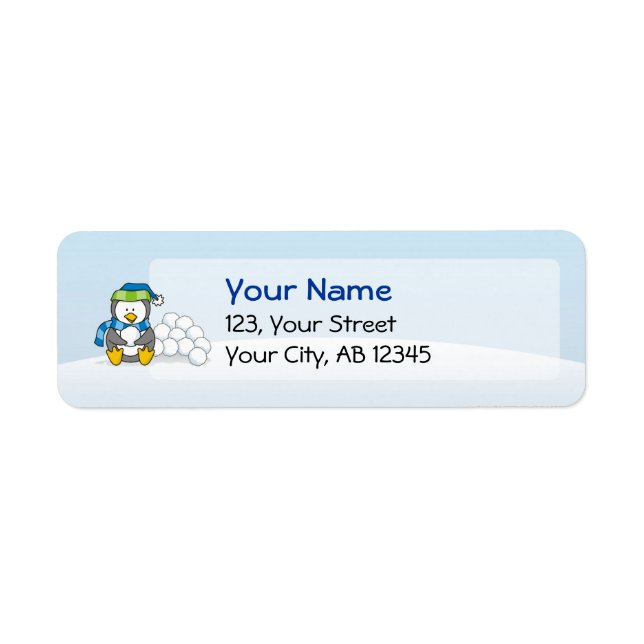 Little penguin sitting with snowballs return address label (Front)