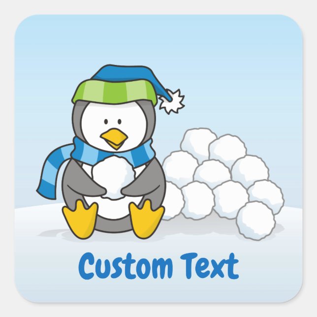Little penguin sitting with snowballs square sticker (Front)